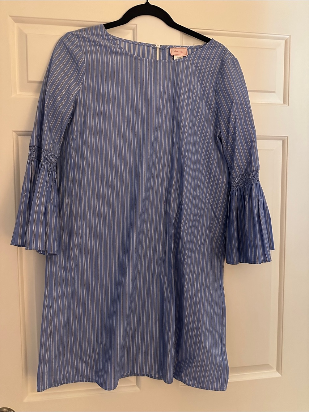 love...ady Blue & White Striped Bell-Sleeve Casual Dress